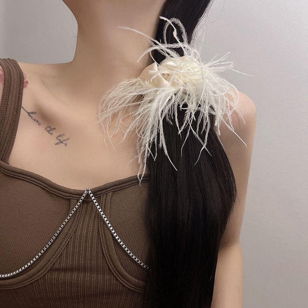 Band Ostrich Feather Female Hair Ties Satin Hair Ring Korean Style Scrunchies Feather Hair Rope