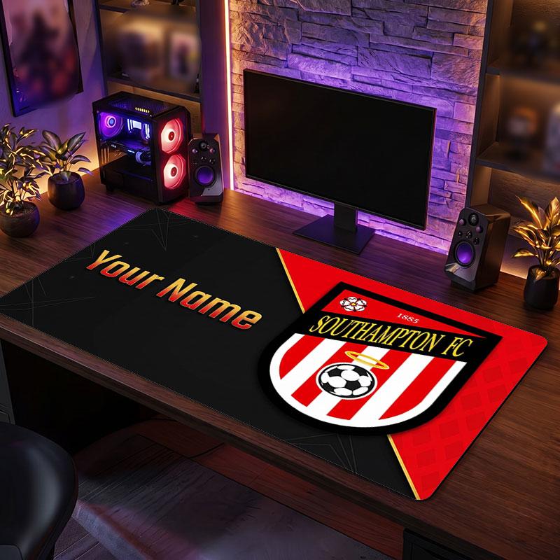 Southampton FC Custom Large Mouse Pad, Personalized Name Text Print, Football Logo Non‑Slip Desk Mat Gaming Gift