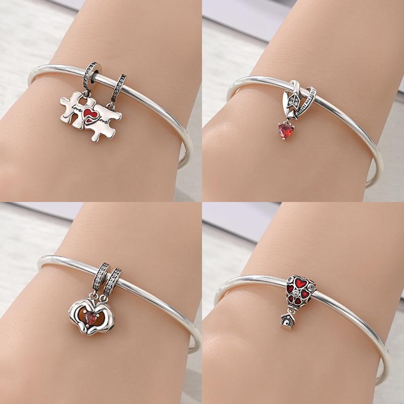 Медь Милая Роза Красный Воздушный Шар Бисером Любовные Шармы Подходят Оригинальному Браслету Изготовление Ювелирных Изделий Женский Подарок