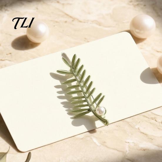 Nature Inspired Jewelry Faux Pearl Leaf Brooch for Women, Vintage Plants Theme Lapel Metal Clothing Accessories Pin, Wedding Party Prom Style