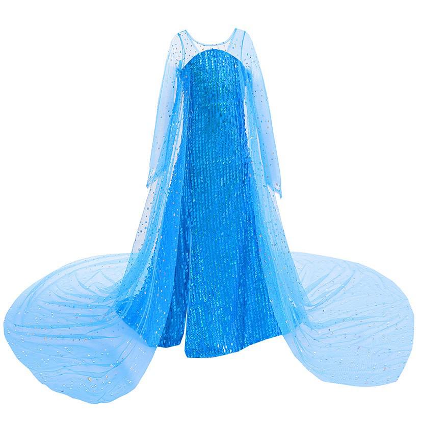 Elsa Sequin Classic Train Dress with Wig In Purple and Blue