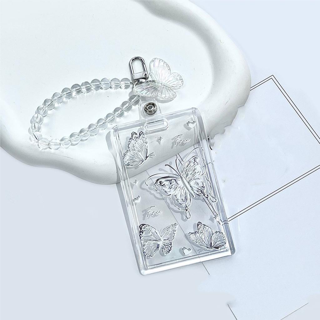 Эстетический прозрачный держатель для удостоверения личности с бабочкой, брелок для ключей для офиса, студентов, метро, автобуса, карточек на еду для девушек в стиле Kpop