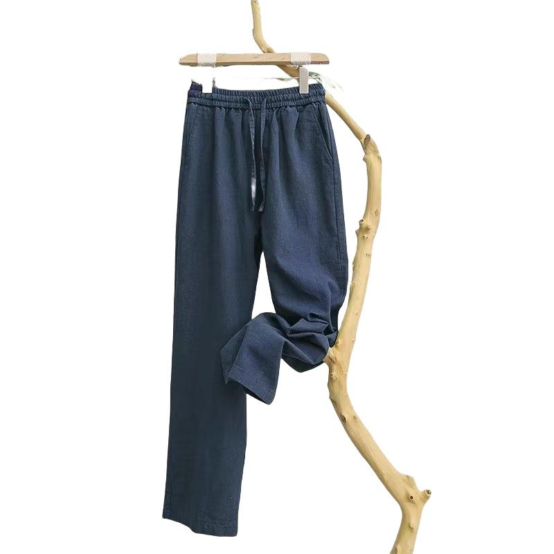 Летние мужские льняные дышащие однотонные льняные облегающие свободные прямые повседневные брюки из льна