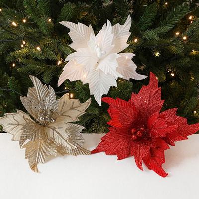 2 шт. 26 см Рождественский блестящий цветок Симуляция DIY Искусственный цветок пуансеттии Фестиваль Реалистичный цветок с пайетками