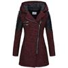 Women's Mid-Length Woolen Hooded Windbreaker with Oblique Zipper - Warm Winter Coat