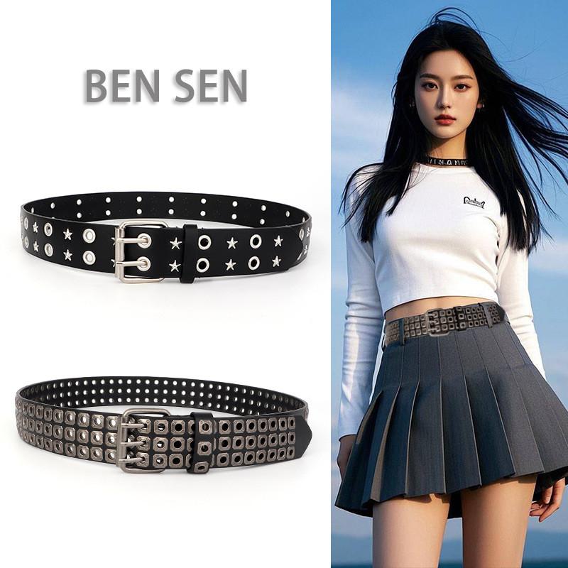 Punk Womens Rock Leather Belt With Rivet Eyelet Design For Styles Streetwear