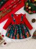 2025 Christmas Baby Romper - European & American Style: Girls' Autumn Print Ribbed Jumpsuit with Skirt