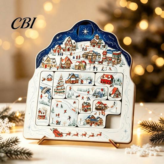 Christmas Party Supplies Puzzle Advent Calendar, Wooden Countdown Calendar Xmas Ornament for Home Table Mantel Decor Educational Hands-on Toys