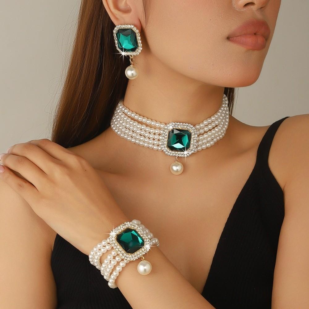 3Pcs/set Luxury Women'S Fashion Jewelry Set Elegant Imitation Pearl Rhinestone Jewelry Set Ladies