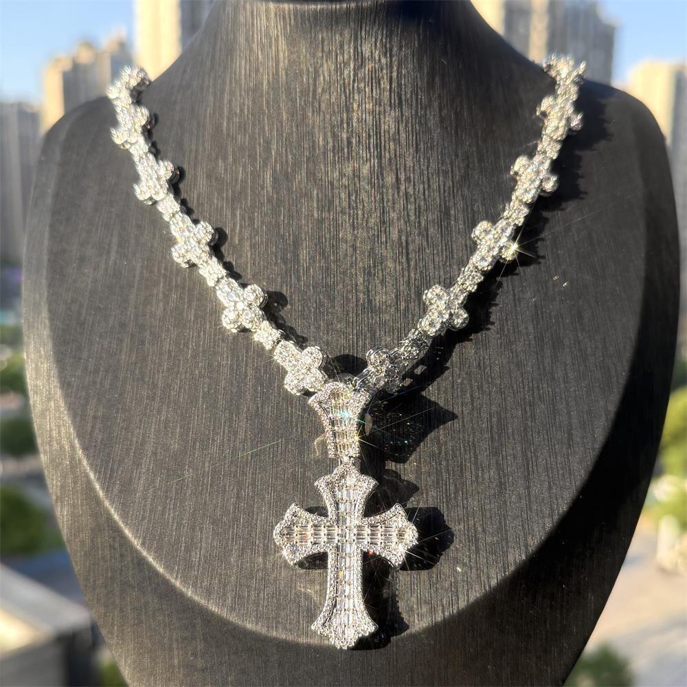 Collar Hop Para Hombre Cross Pendant with Cuban Chain CZ Jewelry Set Ready Stock Bulk