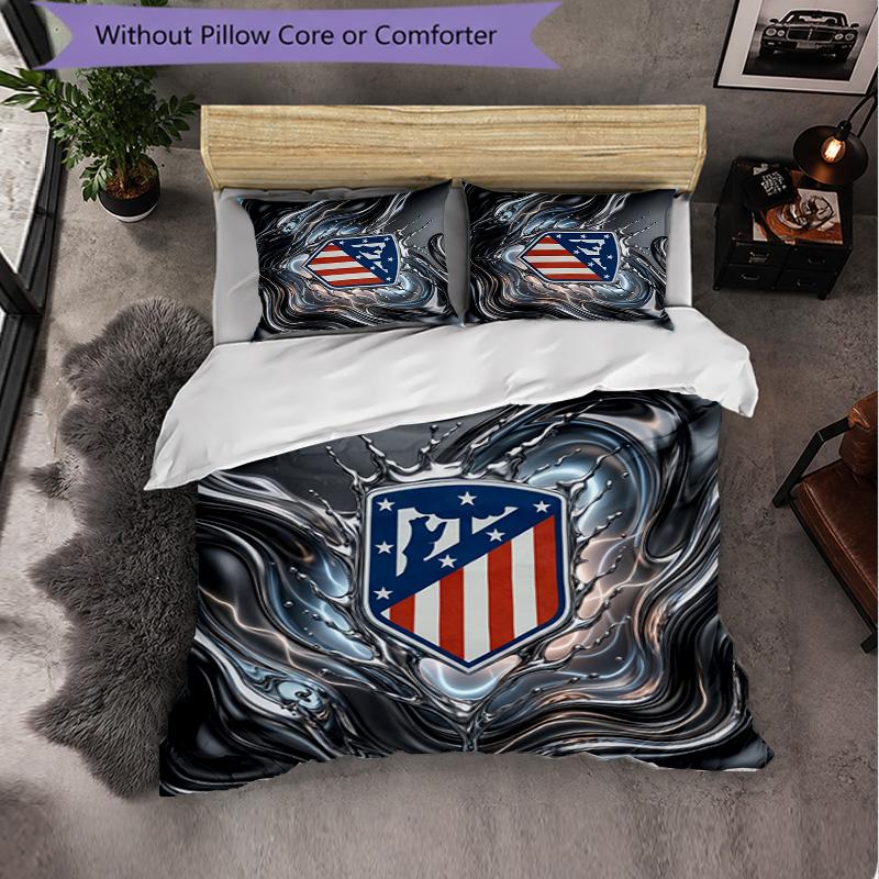 Atletico Madrid Pattern 3 Pieces Bedding Set Soft Microfiber Duvet Cover with Pillow Cases for Bedroom