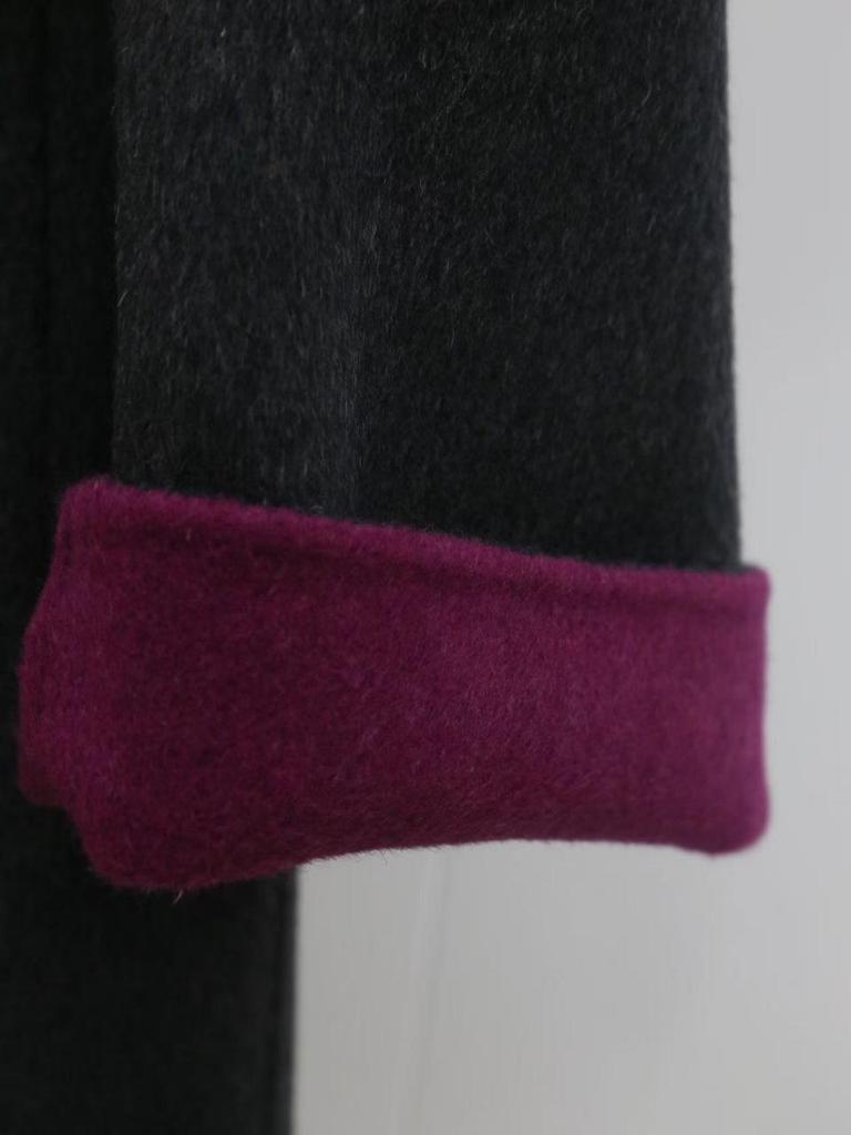 Двухцветное шерстяное пальто-кокон - Минималистичное, Высококачественное, Утепленное, Свободного кроя, Двустороннее