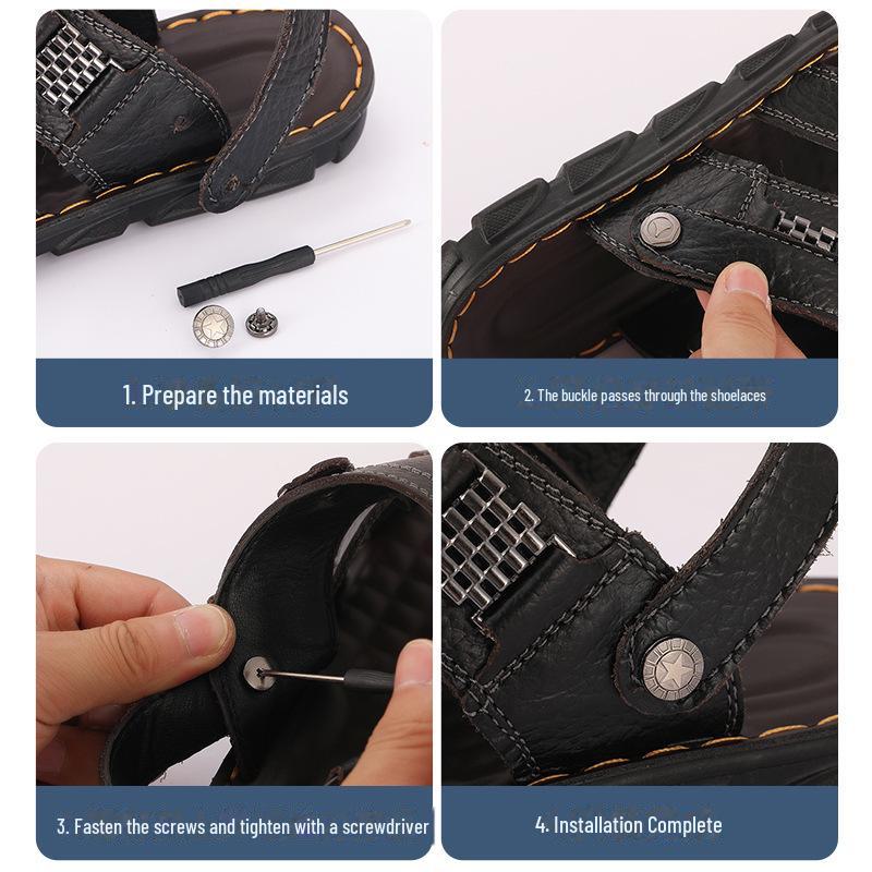 Пляжные тапочки с металлическими заклепками и съемной пряжкой: Сандалии с регулируемой высотой без гвоздей и сменными пуговицами.