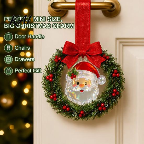 Small Holiday Hanging Decor Mini Christmas Wreath Door Handle Decoration, Gingerbread/Angel/Bell/Snowman Artificial Pine Winter Festive Gift