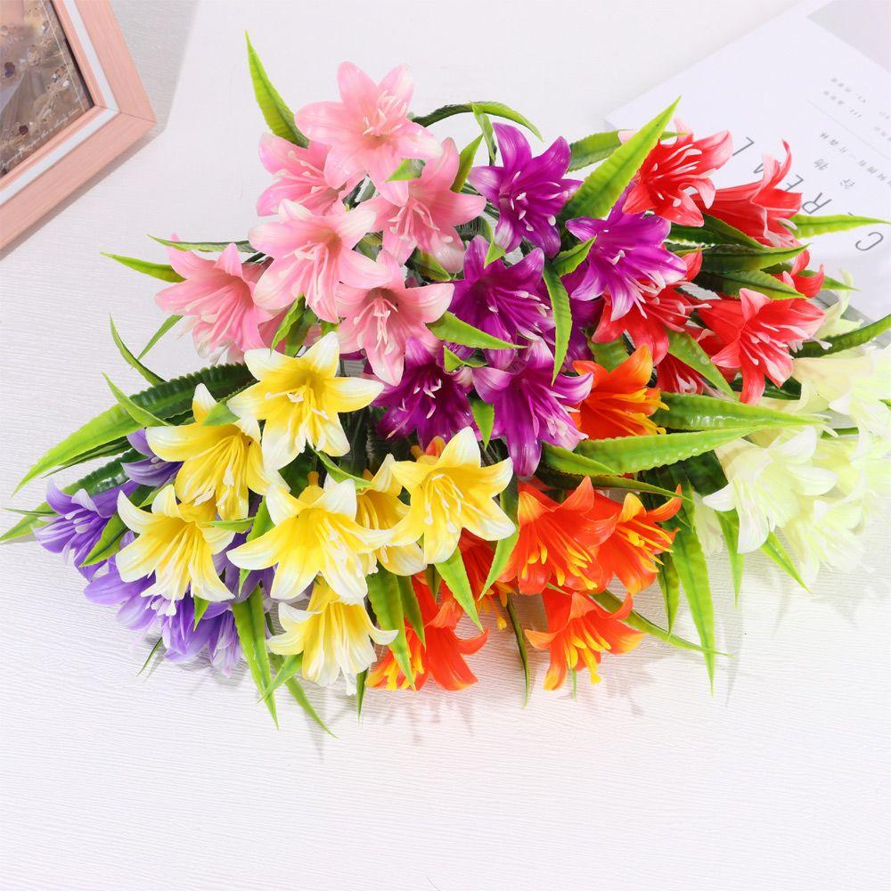 7Heads Colorful Water Grass Wedding Decor Fake Lily Persian Leaf Artificial Flowers Lilies Bouquet