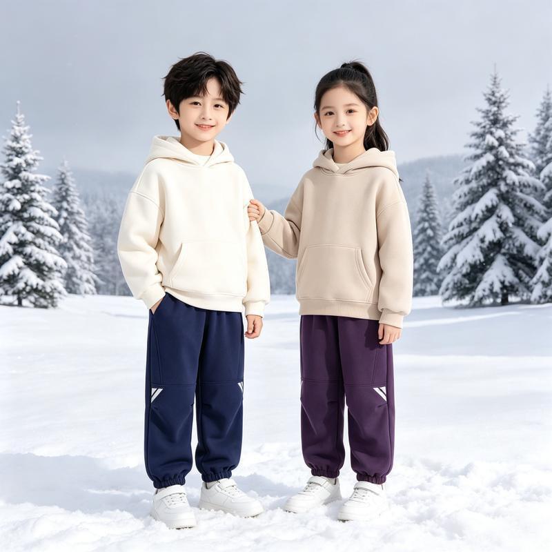 Kids Winter Waterproof Windproof Fleece-Lined Hiking Pants Unisex Thermal Outdoor Trousers Snow Skiing