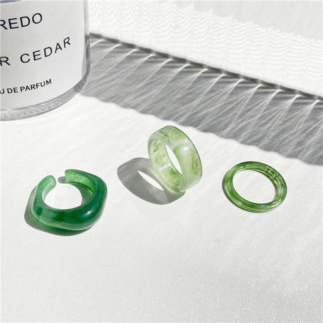 17KM Rainbow Color Resin Acrylic Rings Set For Women Couples 2021 New Colorful Flower Heart Rings Travel Gifts Jewelry