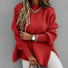 2025 New Loose Split Knitted Long Sleeve Thick Sweater Half High Neck Korean Fashion Pullover Autumn Winter Black Women Clothes