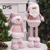 Christmas Plush Doll Pink Sequined Santa Claus Snowman Elk Doll Stuffed Xmas Plush Figurine with Telescopic Legs for Home Decor