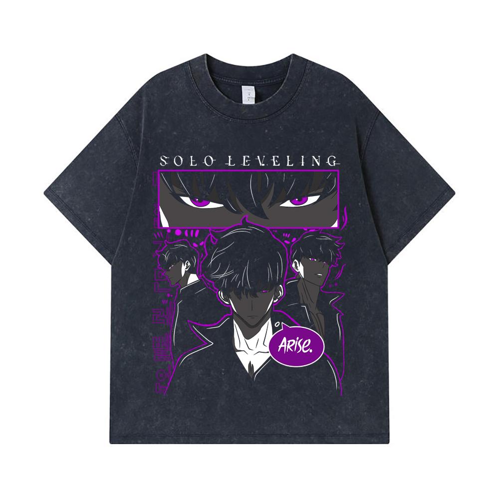 275 GSM Washed T-shirts 100% Cotton Solo Leveling V11 Print Unisex Heavy Cotton T Shirt