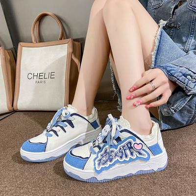 Женская модная спортивная обувь 2024 года, новая весенняя обувь для скейтбординга на толстой подошве, женские кроссовки на дышащей платформе со шнуровкой