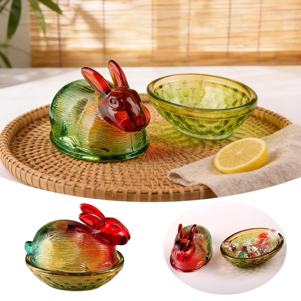 Стеклянная конфетница «Кролики» с крышкой, Конфетница с крышкой, Забавные банки для конфет, Разноцветная настольная десертная тарелка, Миска для закусок, Лоток для яиц