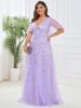 Ever-Pretty Womens Plus Size V Neck A Line Sequin Tulle Formal Dresses