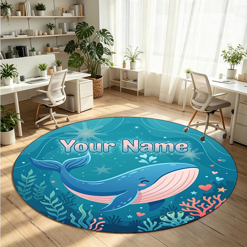 Ocean Sea (40) Theme Round Crystal Velvet Rug Custom Name Text Personalized Floor Mat Home Decor Non Slip Crystal Carpet