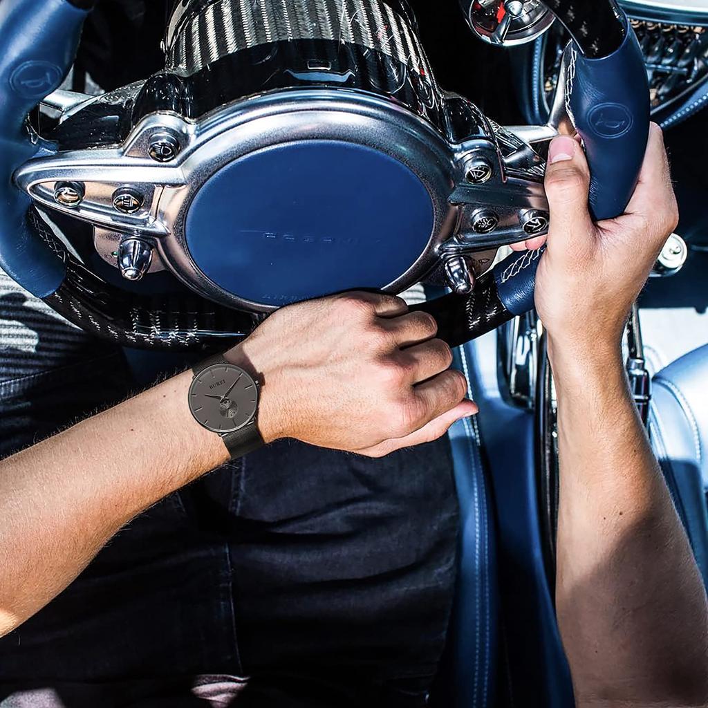 Черные простые стильные популярные часы Черные стильные брендовые водонепроницаемые часы Часы K [BUREI] Мужские Мужские Мужские