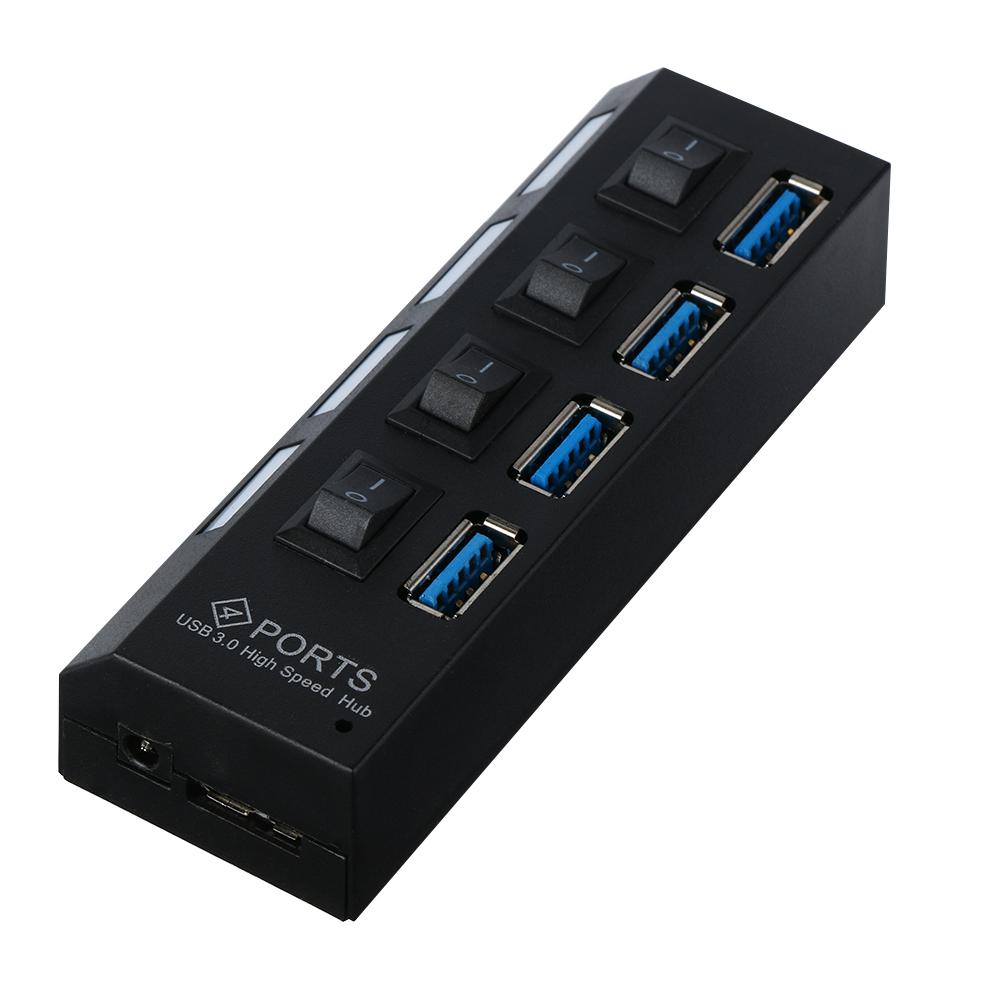 Splitter Converter Sync Data AC Power Adapter 4/7 Port USB 3.0 Hub on/Off Switches 5Gbps High Speed