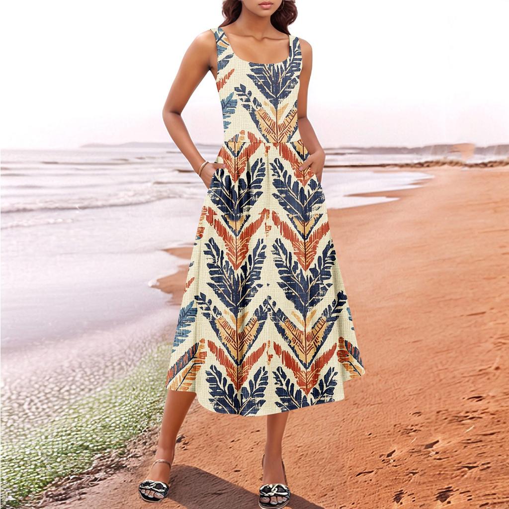 Women's  Summer Spring Casual Floral Sundress Sleeveless Beach Vacation Flowy Boho Tank Midi Dresses