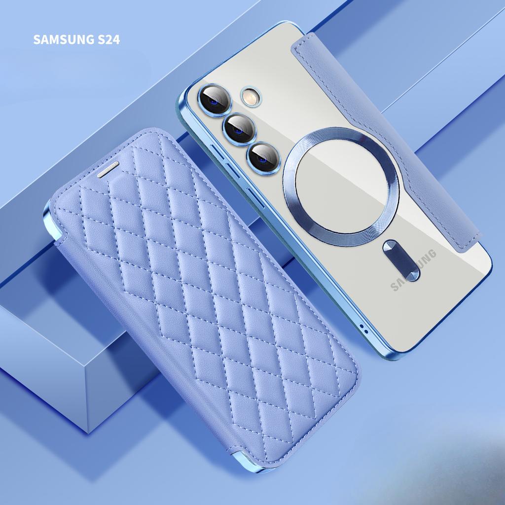 Чехол-книжка из кожи с магнитным покрытием для Samsung S24U/S23Fe/S22 +/A05S с гальваническим покрытием