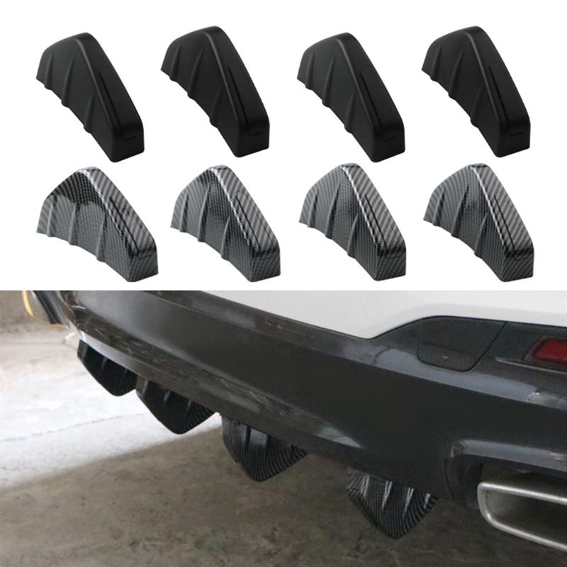 Universal 4Pcs Car Rear Bumper Diffuser Carbon Fiber Shark Fin Spoiler Protector Cover Wing Lip Splitter Car Styling