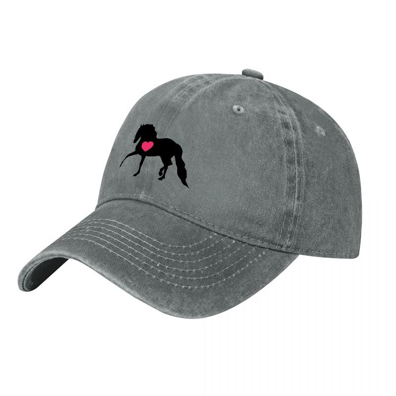 Horse with Heart Logo Washed Canvas Baseball Cap Classic Black Adjustable Hat for Horse Lovers and Equestrian Enthusiasts
