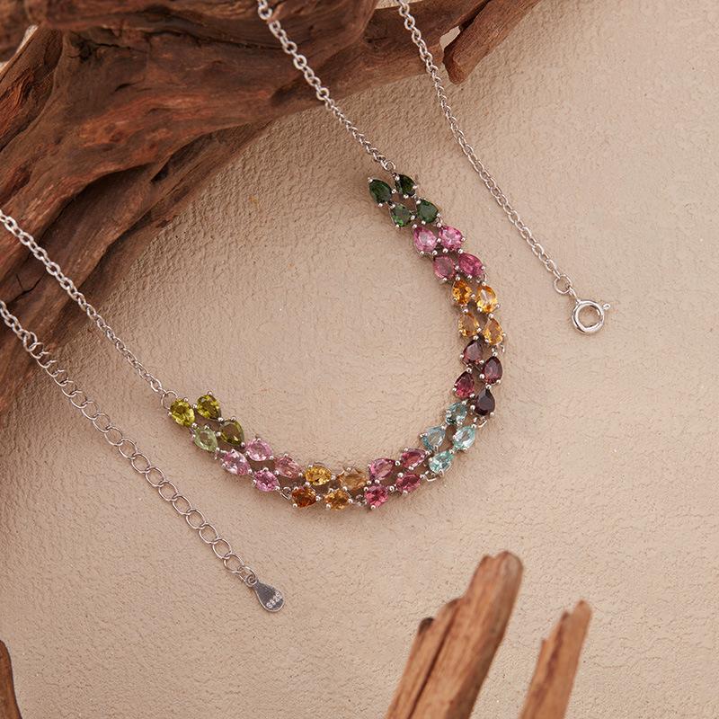 Caibao Jewelry Натуральный Турмалиновый Кулон Ожерелье Женское S925 Серебро Xiaohongshu Wechat Каналы