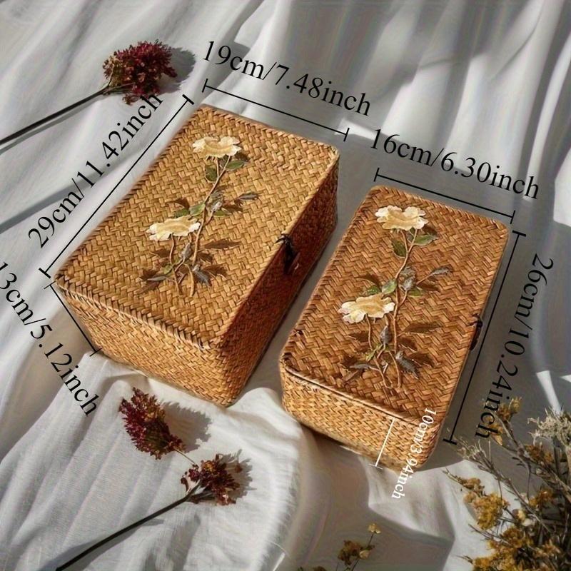 Корзины для полок с крышкой, Плетеная коробка для хранения, Настольный органайзер для косметики, Многоцелевой контейнер, Корзина для хранения с крышкой