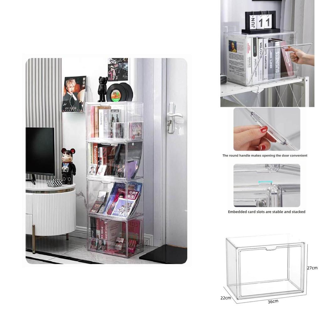 Прозрачный пластиковый ящик для хранения книг с крышкой для CD, журналов, настольный органайзер