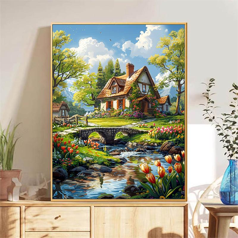 5d DIY Diamond Painting Cross Stitch Garden Cottage Scenery Diamond Embroidery Mosaic Full Round Drill Home Decor