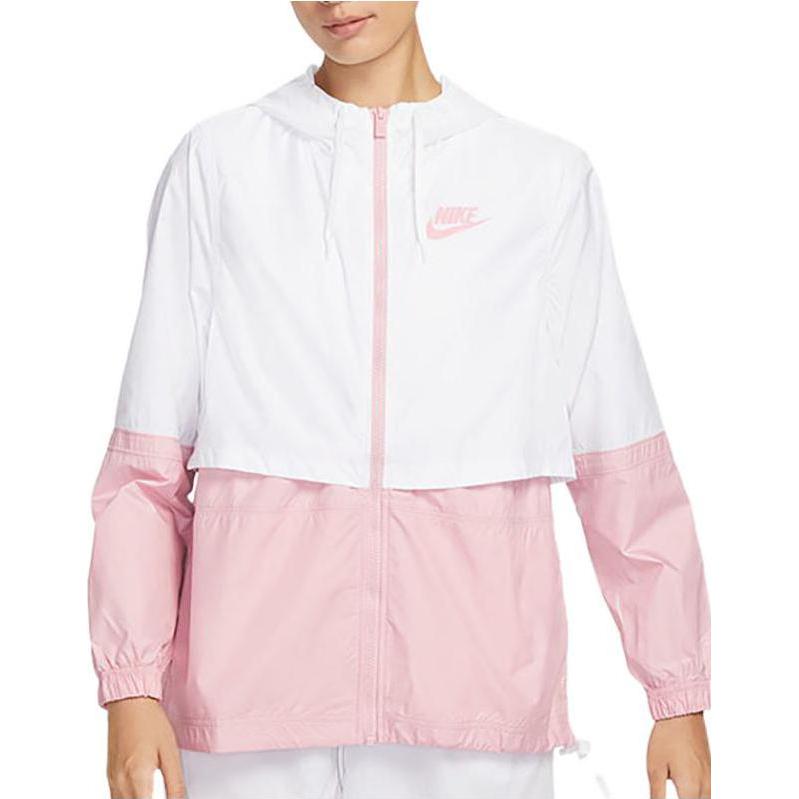 Nike Куртка с капюшоном и принтом логотипа Color Block Design, женская куртка розового и белого цвета DQ3353-101