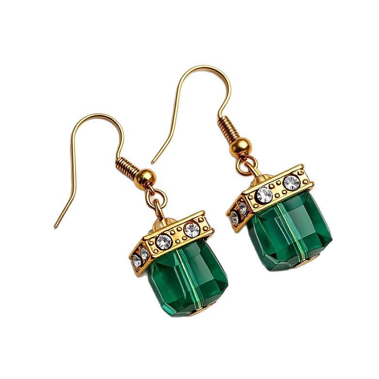 Зеленые Кристаллические Серьги-Гвоздики с Подвесками в Форме Кубиков Перидота