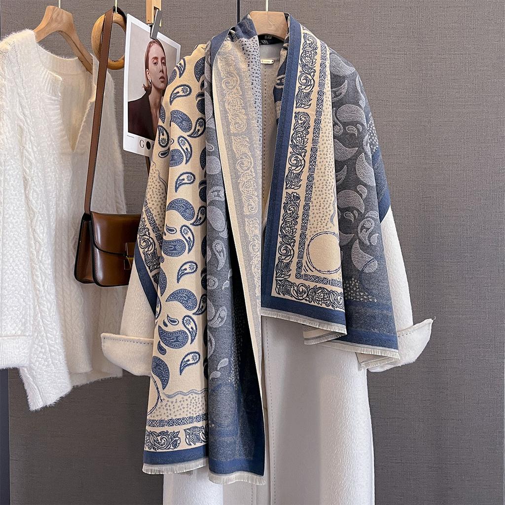 Retro Paisley Print Cashmere Feel Pashmina Women Winter Outdoor Keep Warm Large Shawls Wraps Tassels Lady Bufanda Blanket Poncho