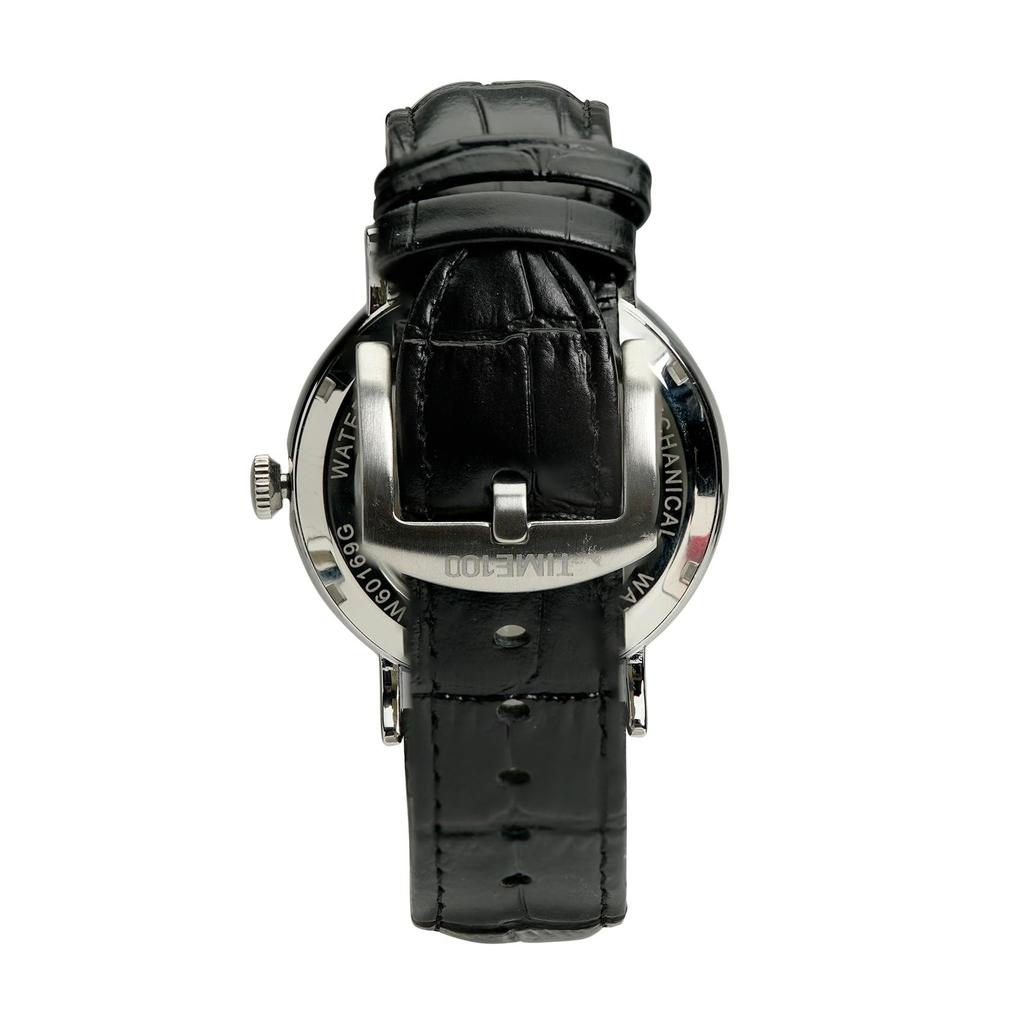 TIME100 роскошные автоматические часы скелетон механические из нержавеющей стали с ремешком из натуральной кожи водонепроницаемость 50 м мужские (Серебряный)