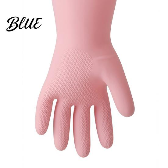 Reusable Rubber Gloves for Housework Long Sleeves Dishwashing Gloves, Thick Fleece Lining Non-Slip Silicone Cleaning Household Kitchen And Bath