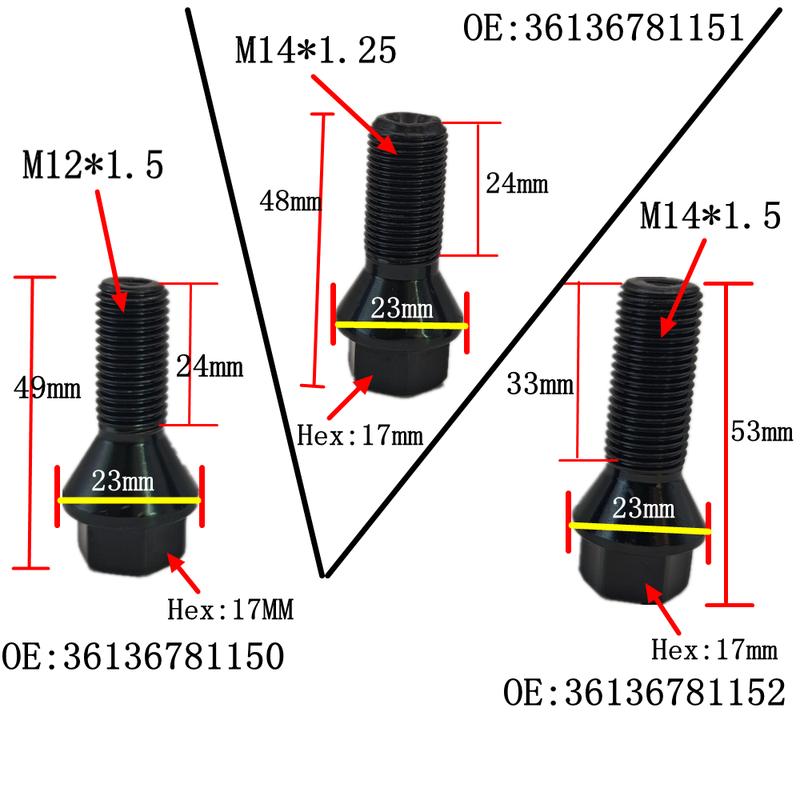 5PCS/20PCS Wheel Lug Bolt Nuts M12X1.5 M14X1.5 M14X1.25 for BMW E46 325 E90 E39 E60 E53 1-2-3-4-5-6-7-8 X1-X2-X3-X4-X5-X6 Z4
