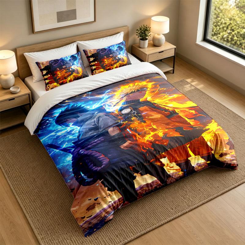 3Pcs Bedding SetSasuke Uchiha Soft Bed Sheet and Two Pillowcases Home Bedroom Decor