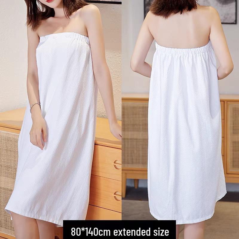 Women's Pure Cotton Strapless Bath Dress with Embroidered Logo - Absorbent, Wearable Bath Towel for Home & Spa Use