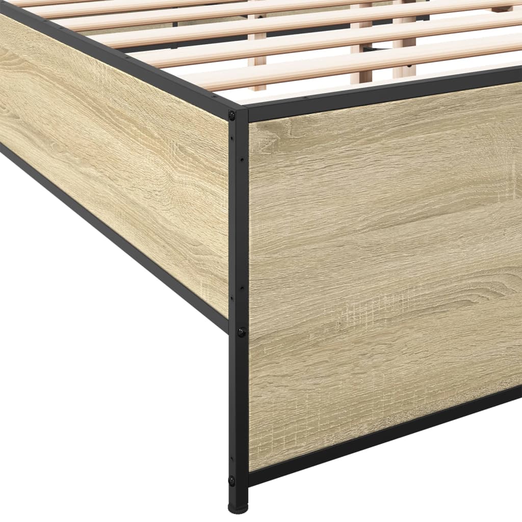 Bed Frame in Sonoma Oak 200 x 200 cm Engineered Wood and Metal