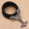Vintage Men's Thor's Hammer Pendant Necklace Wolf Head Leather Rope Chain Men's Viking Punk Amulet Jewelry