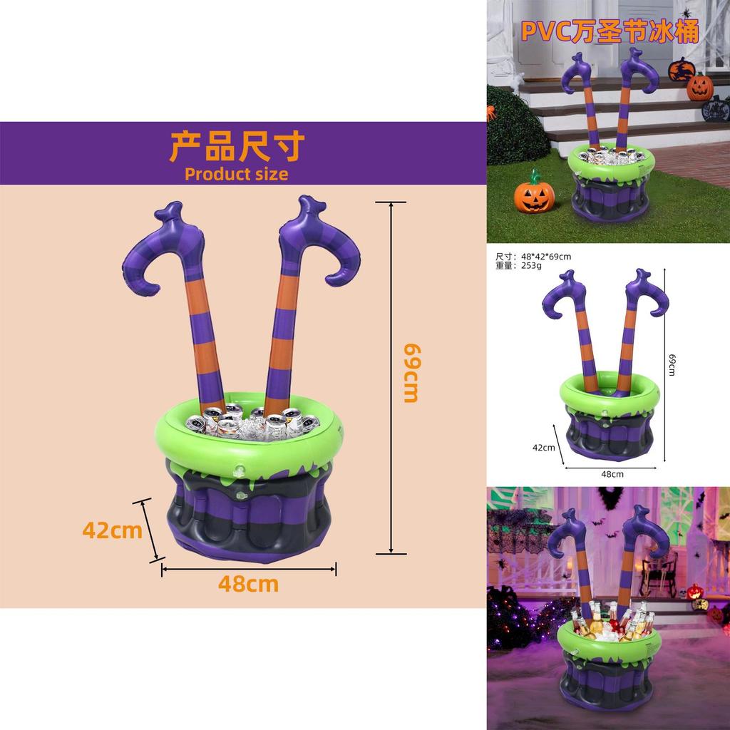 Pvc Witch Ice Bucket For Halloween Party Decorations With Inflatable Cold Beverage Holder