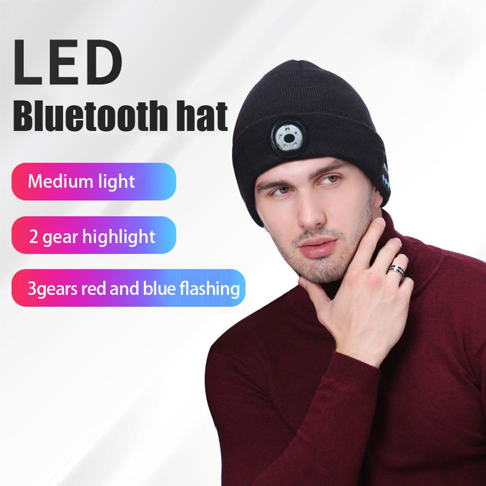 Светодиодная шапка-бини Bluetooth 5.0 со светодиодной подсветкой, встроенными стереодинамиками и микрофоном, теплая шапка для спорта и активного отдыха